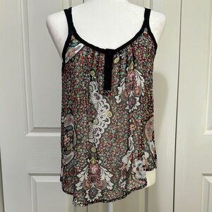 Vtg Gibson Floral Chiffon Sheer Scoop Neck Asymmetrical Style Sleeveless Blouse